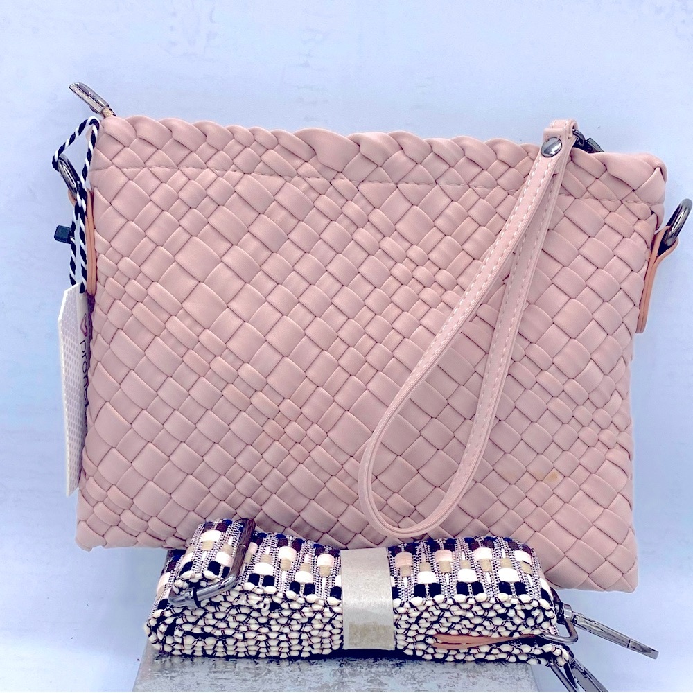 PreneLove Charlotte Hand Woven Wristlet /Crossbody Bag Dusty Pink NWT